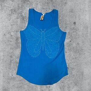 Blue tank top with rhinestone butterfly size XL